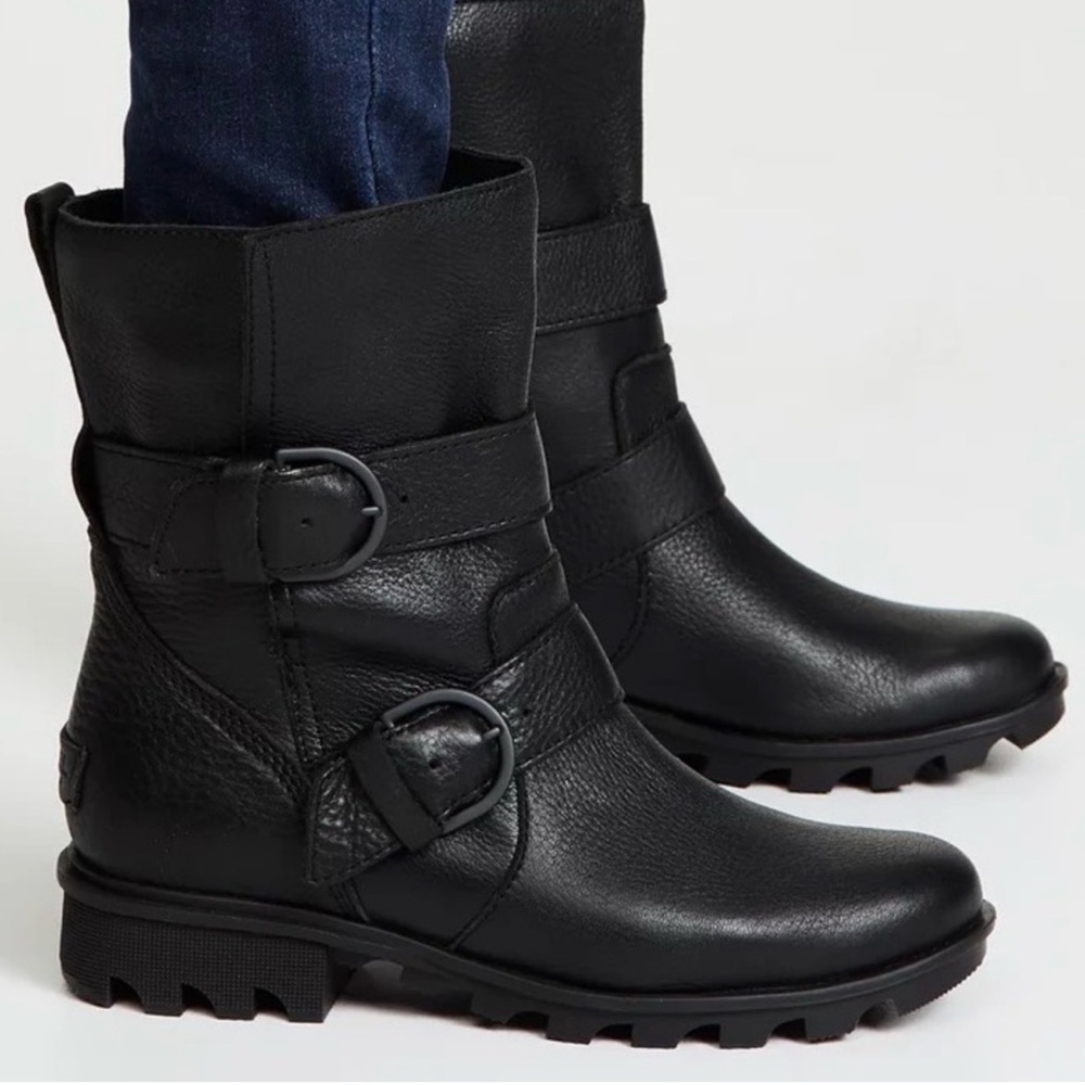 Sorel Phoenix Moto Waterproof Leather Black Combat Boots NWOT size 9